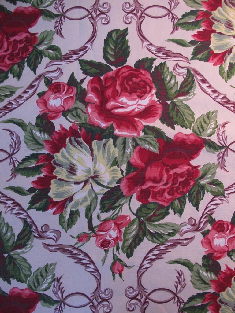 Vintage 50s Cotton Upholstery Drapery Fabric 7 1 4 Yds Cotton Pink Roses Floral Ebay