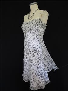 White House Black Market Silk Dress 4 Asymmetrical Side Drape Ruched Bust Dots Ebay