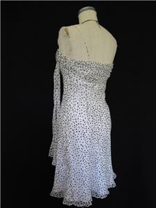 White House Black Market Silk Dress 4 Asymmetrical Side Drape Ruched Bust Dots Ebay