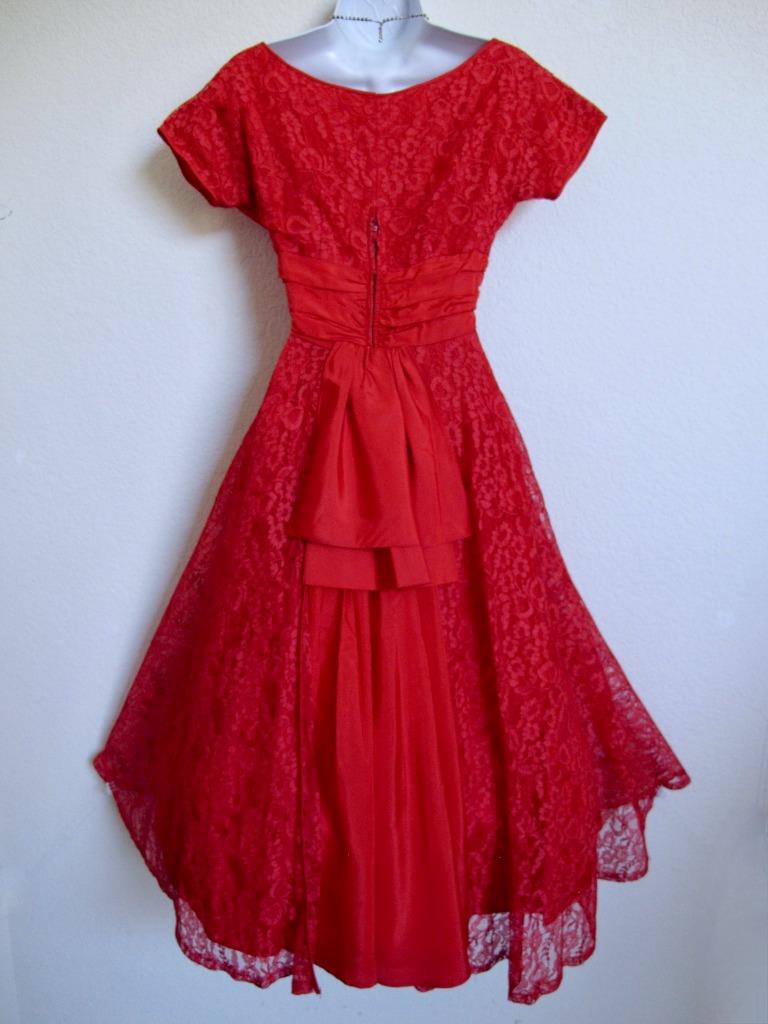 chinese dress ladies 50s Retro Christmas Red Lace with Sequin Velvet Vintage Dress Red / S main image 0