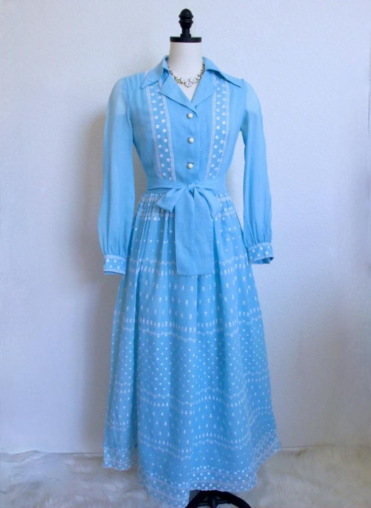 Vintage 70s Rona New York Embroidered Cotton Voile Maxi