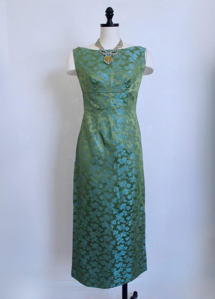 Vintage 60s 2pc Evening Dress XS Sheath Maxi & Jacket Avocado Green Aqua  Taffeta | eBay