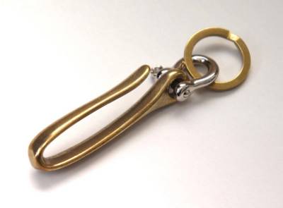 #1 2 TONE SOLID BRASS /& NICKEL FISHHOOK KEY CHAIN Keyring Shackle Split Ring EDC