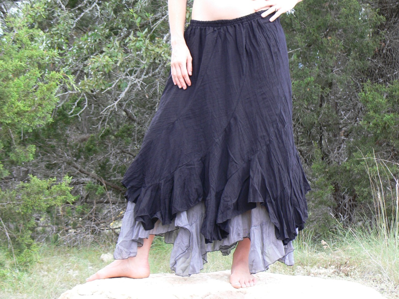 L/XL Long Layered Gypsy Skirt Renaissance Pirate Fairy Boho Peasant ...