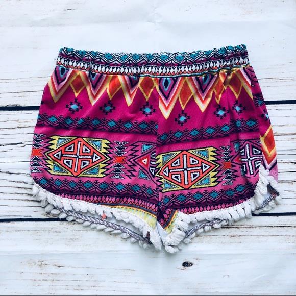 Girls Boutique Bright Aztec Tassel Stretch Shorts Small