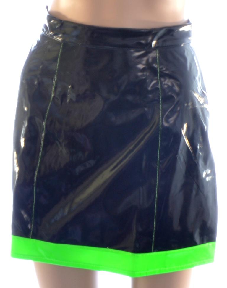 Black Lime Green Patent PVC Cyber Goth Mini Skirt Shirt Top Set Size 10 ...
