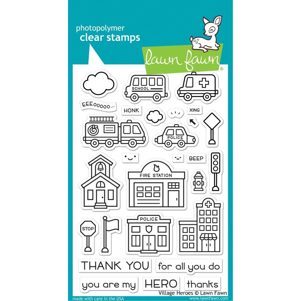 thumbnail 2  - Lawn Fawn Village Heroes Stamp Set, Lawn Cuts Dies Police Fire Rescue Teacher