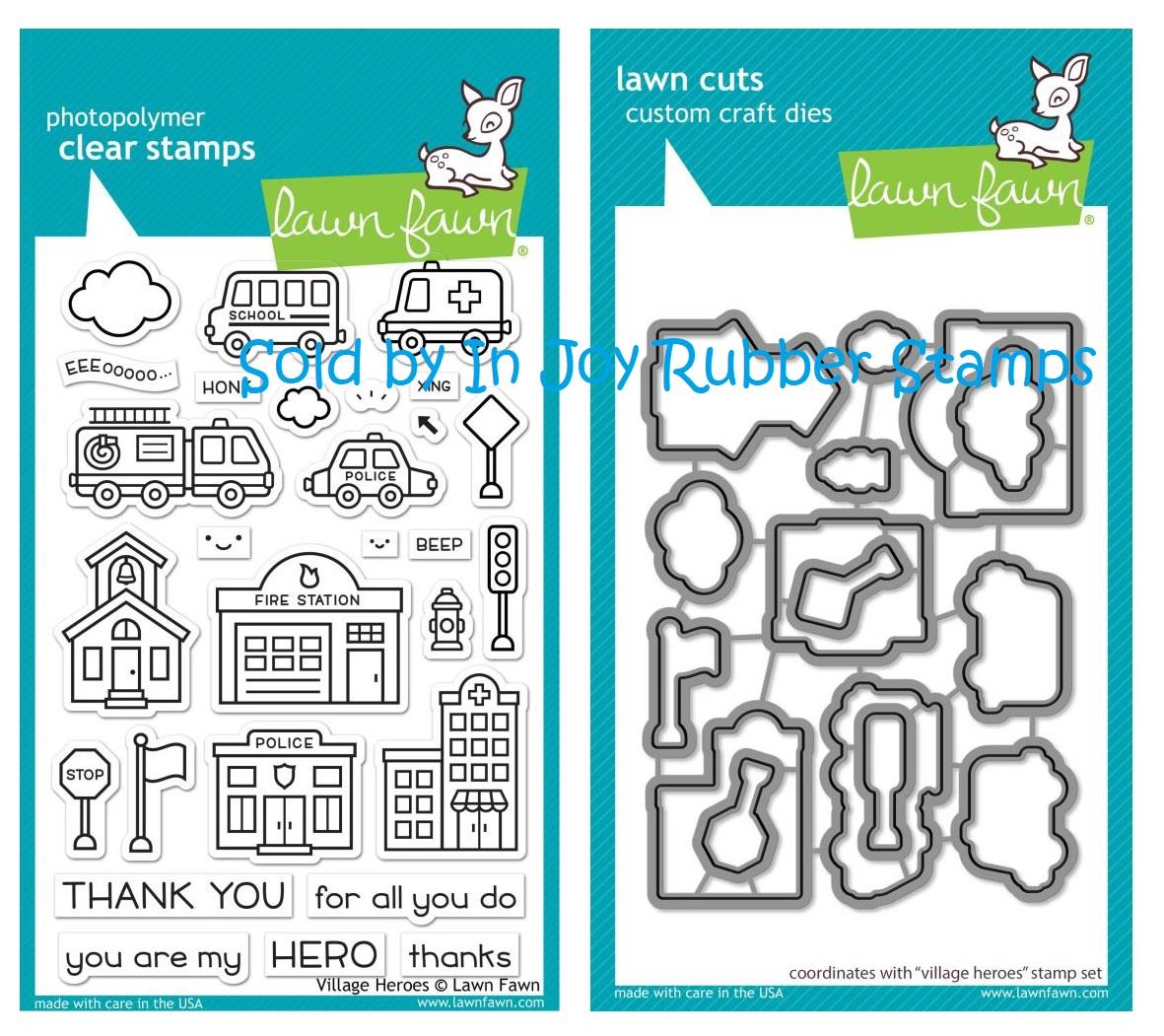 thumbnail 4  - Lawn Fawn Village Heroes Stamp Set, Lawn Cuts Dies Police Fire Rescue Teacher