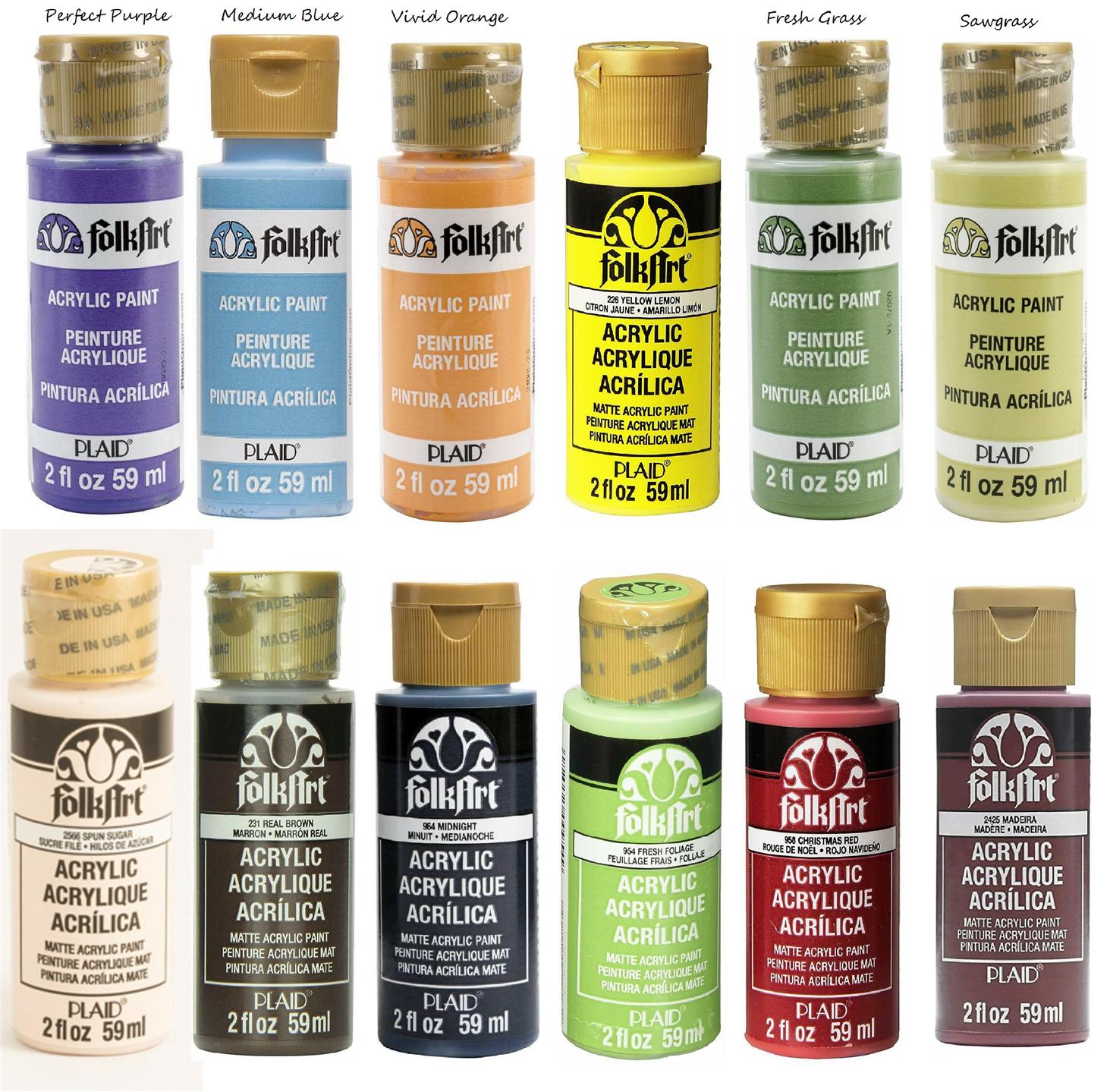 12 Colors Folkart Premium All Purpose Acrylic Paint 2 Oz. Bottle - Picture 8 of 8
