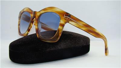 Gold Sunglasses Blue Gradient Lens Tom Ford Greta TF 431 41W Striped Yellow