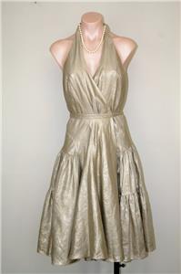 New Lauren Ralph Lauren Metallic Gold Linen 50s 60s Style Wrap Halter ...