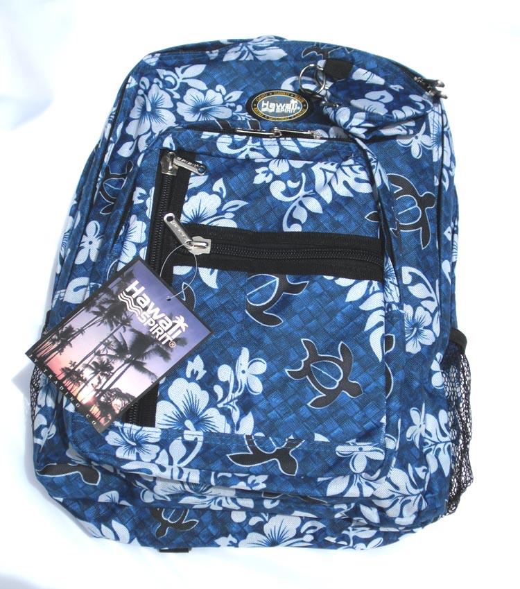 Hawaiian Book Bag Backpack Blue Hibiscus Honu Pouch | eBay