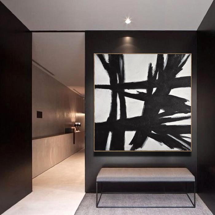 48 X 48 Black And White Minimalist Painting Large Abstract Art L