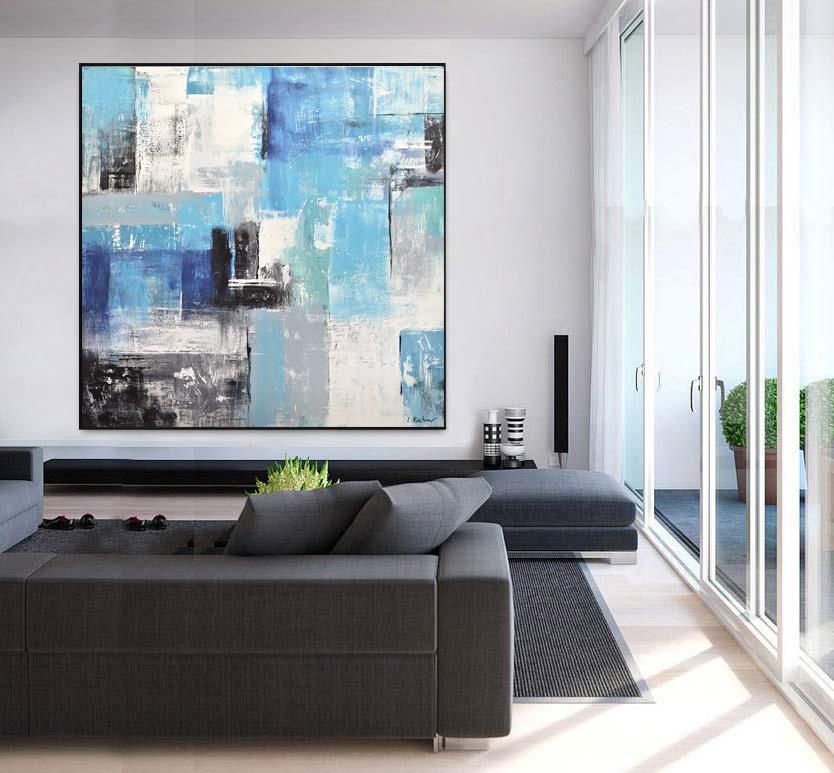 Original Large Blue Painting 48 X 48 Abstract Textured Art Canvas