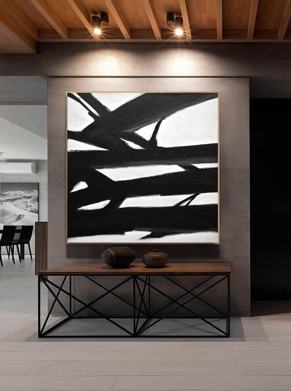 48 X 48 Black And White Painting Large Minimalist Abstract Art L