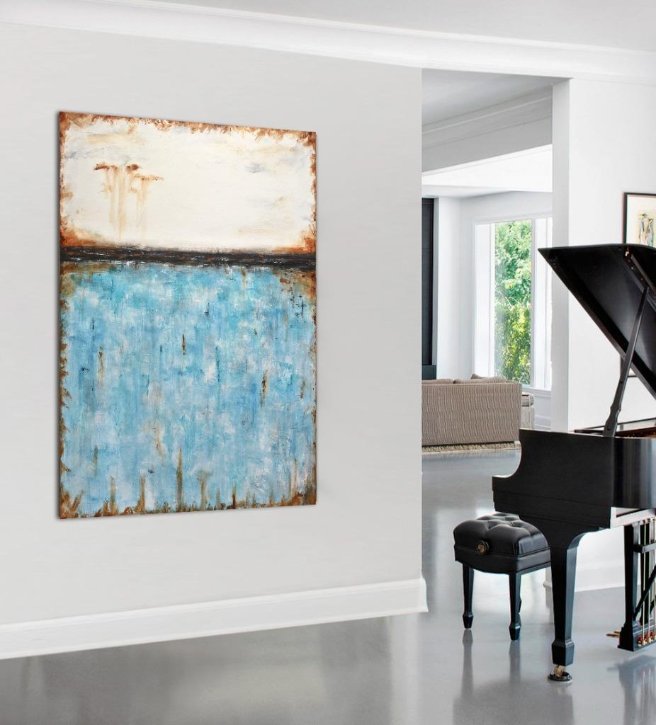 36 X 48 Large Original Blue Abstract Wall Art Vertical Painting
