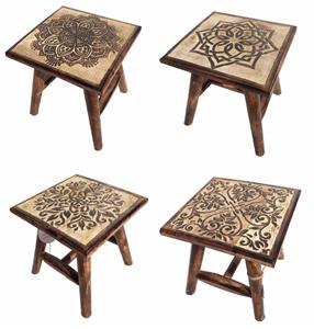 25cm Hand Carved Brown Mango Wood Square Wooden Stool Coffee Table 4 Designs Ebay