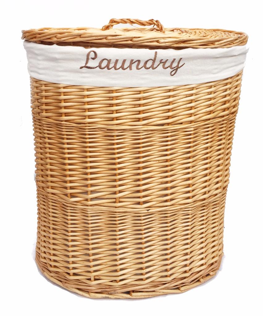 BROWN WHITE BLACK OVAL WICKER LAUNDRY BASKET WITH LID & REMOVABLE
