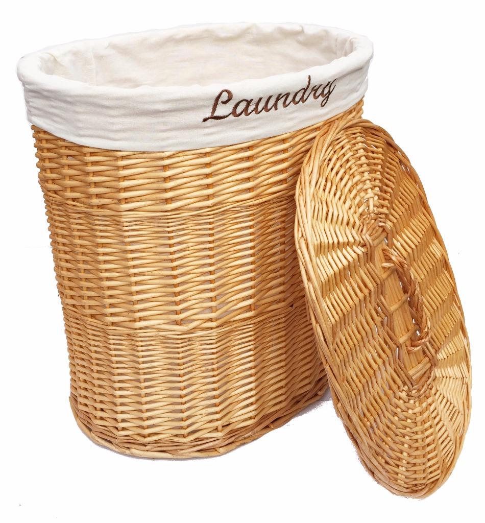 BROWN WHITE BLACK OVAL WICKER LAUNDRY BASKET WITH LID & REMOVABLE