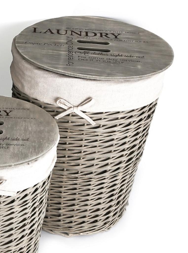 Oak Natural Round Wicker Laundry Basket Bin With Wooden Handle Picture 5 Of