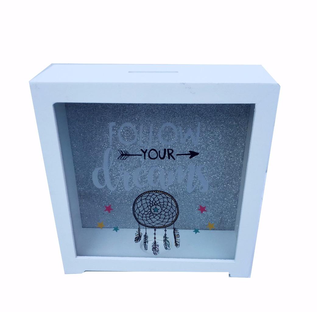 Novelty Wooden Money Box Glass Framed Cash Saving Fund Piggy Bank