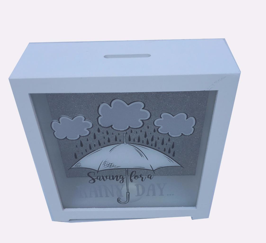 Novelty Wooden Money Box Glass Framed Cash Saving Fund Piggy Bank