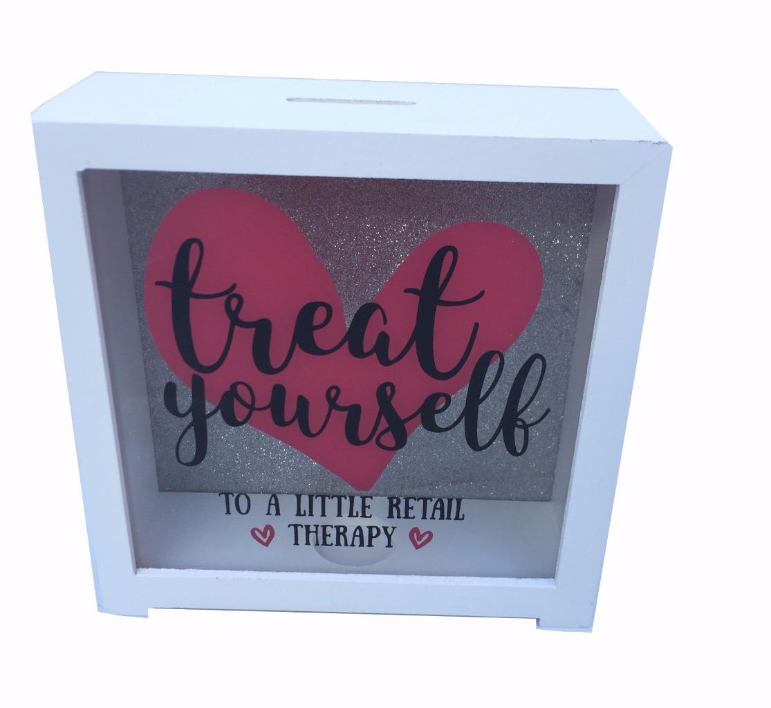 Novelty Wooden Money Box Glass Framed Cash Saving Fund Piggy Bank