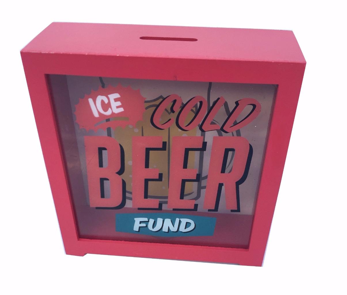 Novelty Wooden Money Box Glass Framed Cash Saving Fund Piggy Bank