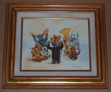 Signed R Smith Teddy Bears Musical Band Child Painting