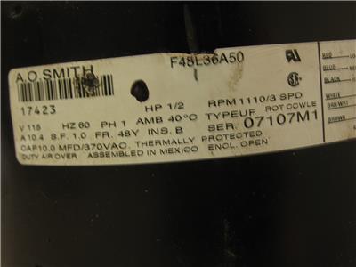 【おしゃれ】 Smith A.O. F48L36A50 115V 3SPD 1110RPM 1/2HP Motor Blower 女性漫画