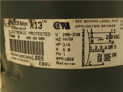 GE ECM Motors X13 5SME39NXL089 Blower Motor 3/4HP 1050RPM ... genteq ecm wiring diagram 