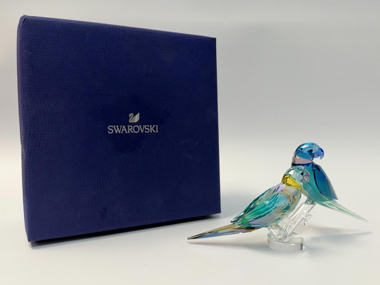 Swarovski Crystal Jungle Beats – Parakeet Couple “Fife & Fifer” (5577124) Mint