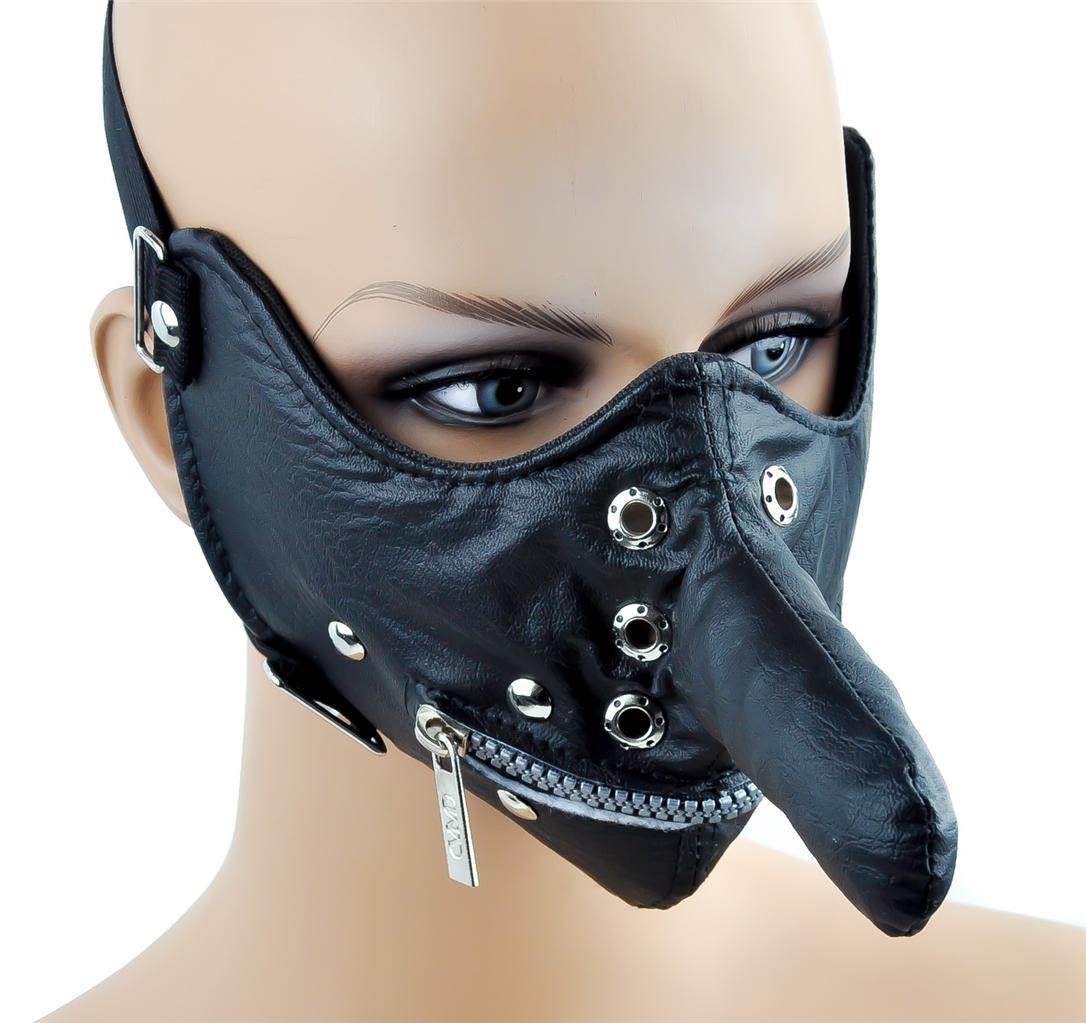 Long Nose Black Bondage Mask w/ Zipper Mouth Fetish Halloween Goth ...