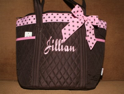 Monogrammed Quilted Tote Diaper Bag, Personalized Brown and Pink | eBay