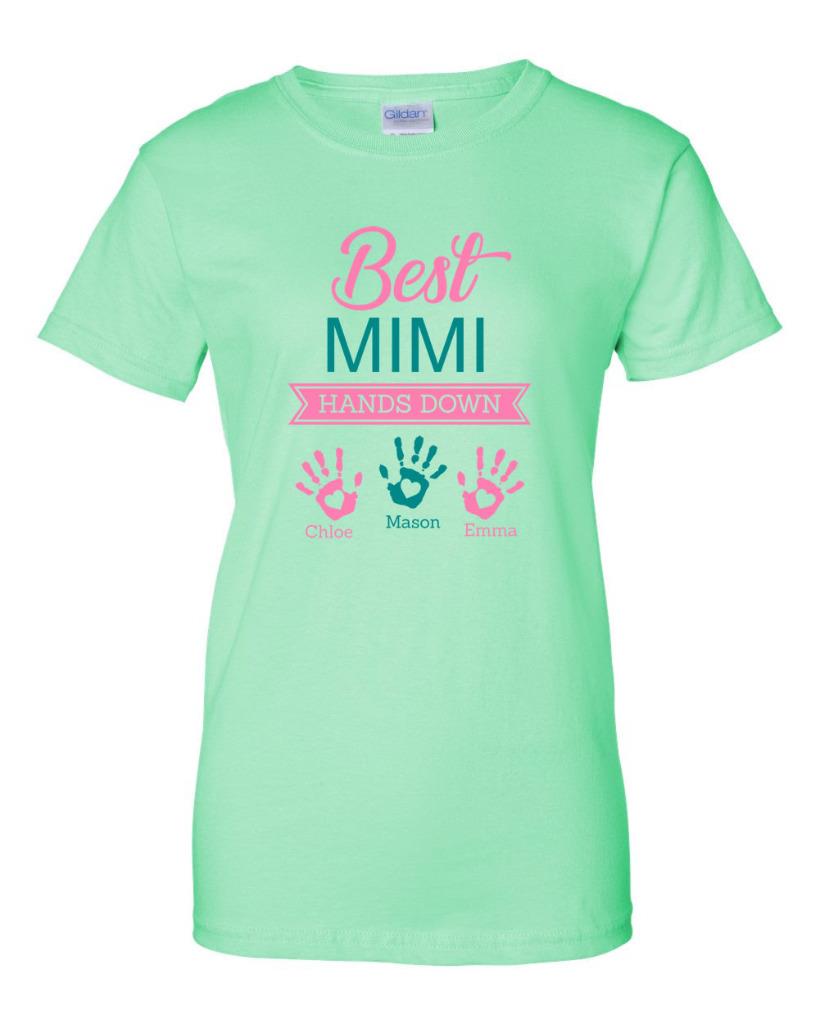 Ladies Personalized Best Mimi Hands Down Grandkid Names T-Shirt Women's Tee