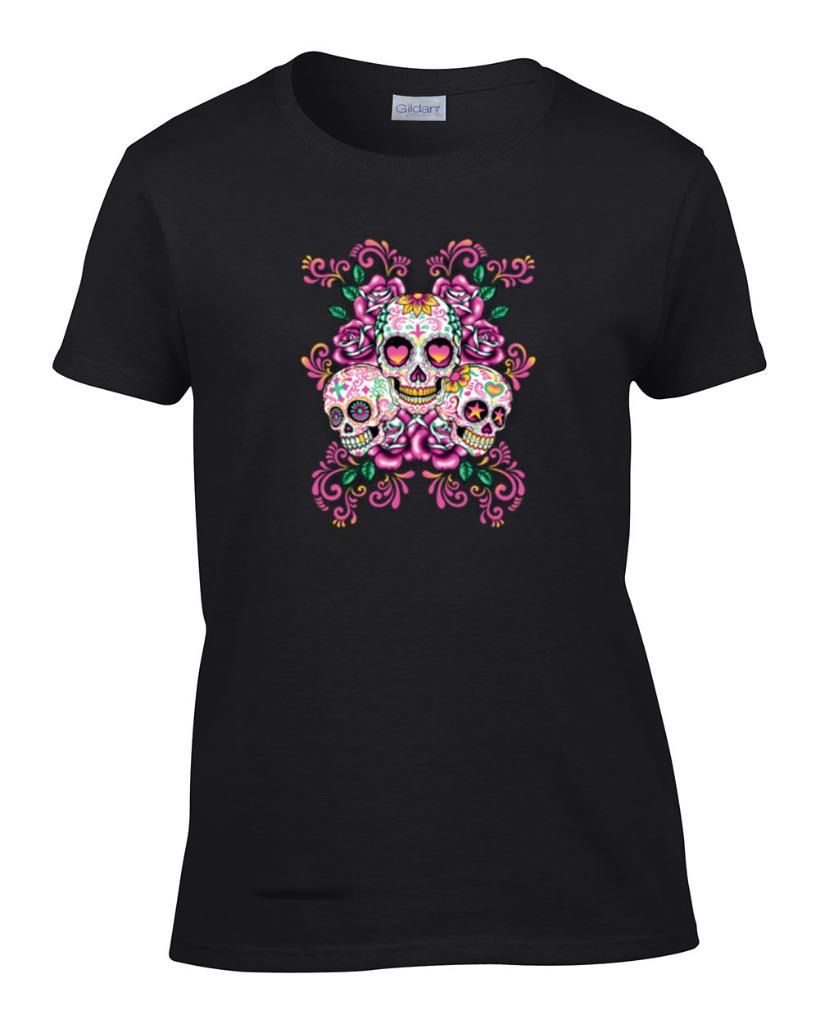Women's Pink Sugar Skulls T-Shirt Ladies Sugar Skull Shirt