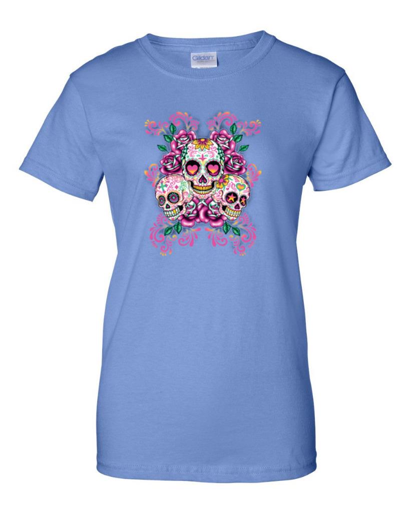 Women's Pink Sugar Skulls T-Shirt Ladies Sugar Skull Shirt