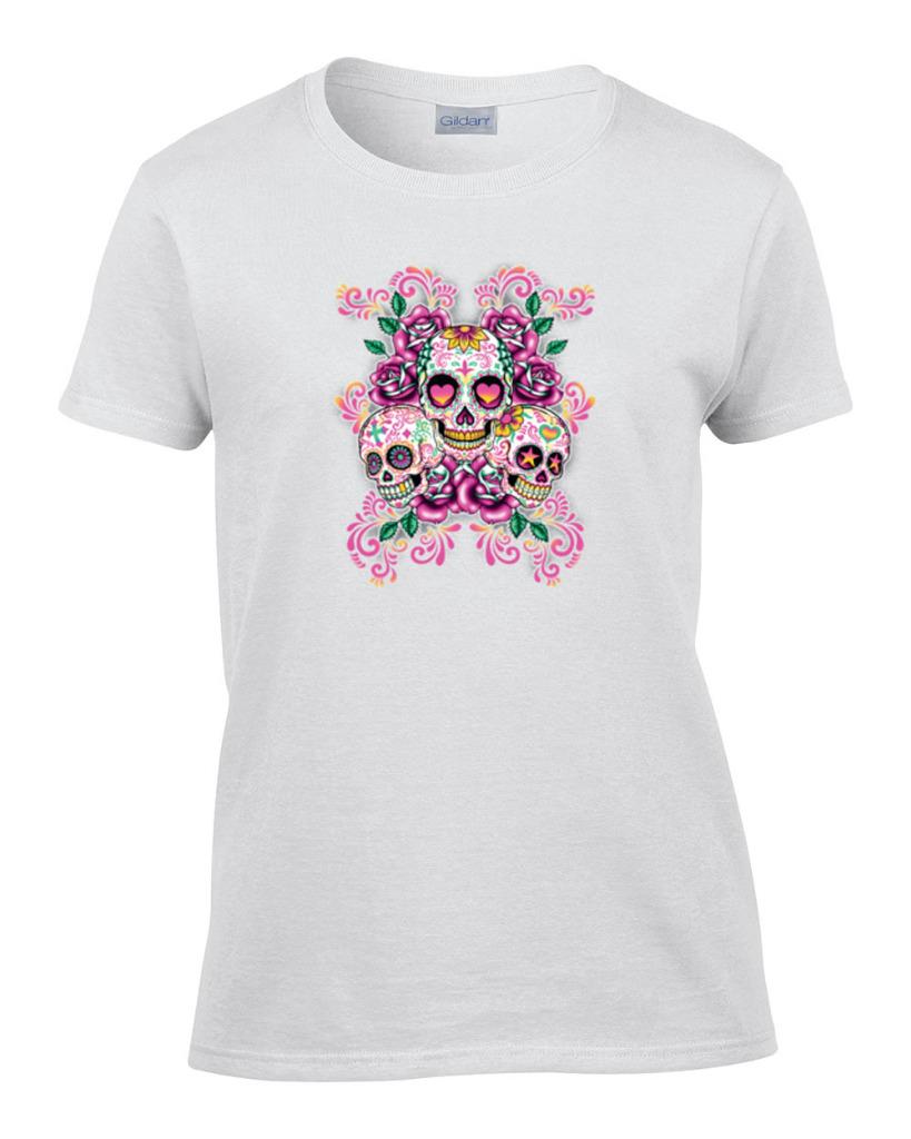 Women's Pink Sugar Skulls T-Shirt Ladies Sugar Skull Shirt