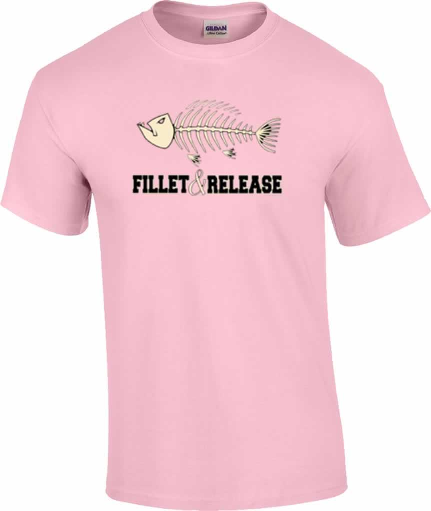 Fishing T-shirt Fillet and Release Fish Bones Tee Funny Humorous Fisherman Fish 