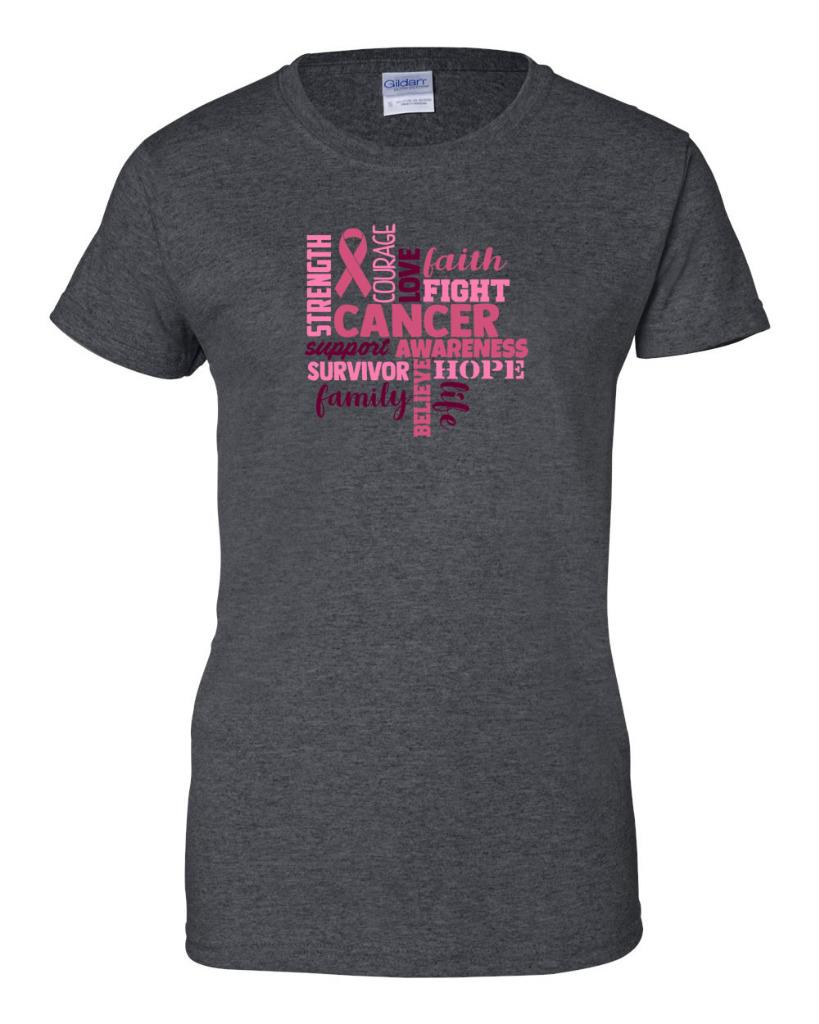 Womens Breast Cancer Awareness T-Shirt Strength Courage Hope Pink Ribbon Tee - Picture 8 of 9