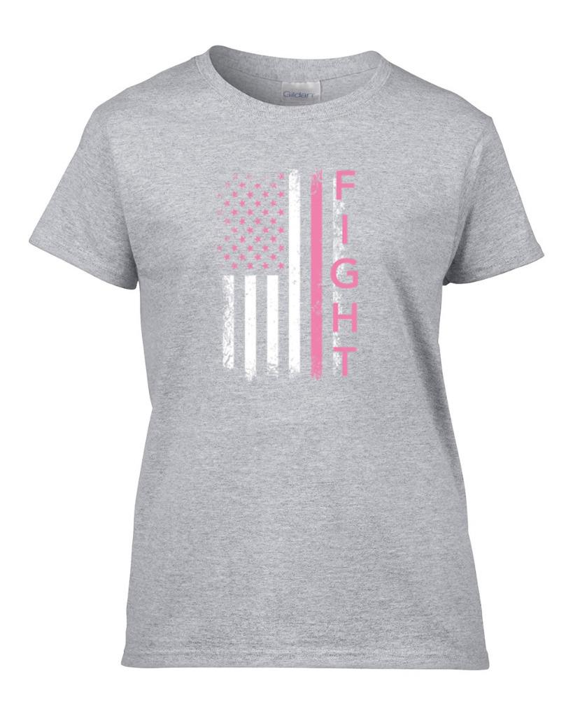 Ladies Breast Cancer Awareness Pink FIGHT Flag T-Shirt Women's Tee - Picture 3 of 9