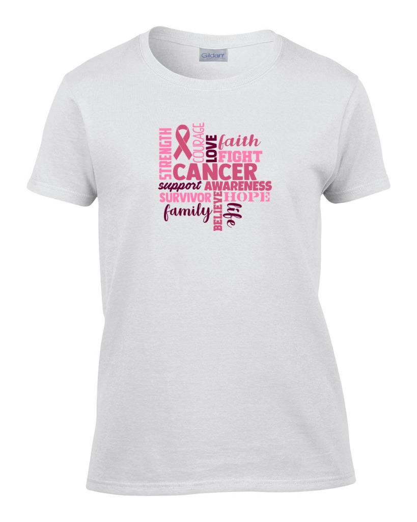 Womens Breast Cancer Awareness T-Shirt Strength Courage Hope Pink Ribbon Tee - Picture 9 of 9