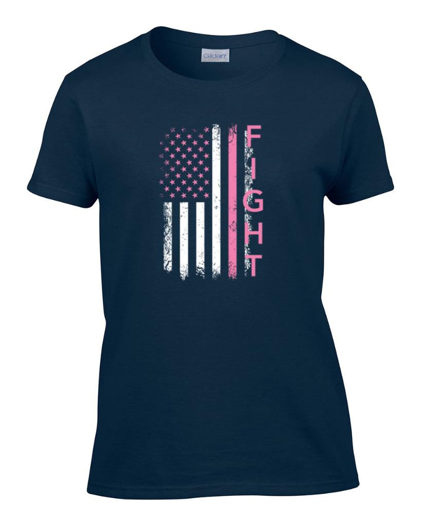 Ladies Breast Cancer Awareness Pink FIGHT Flag T-Shirt Women's Tee - Picture 7 of 9