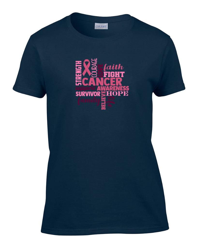 Womens Breast Cancer Awareness T-Shirt Strength Courage Hope Pink Ribbon Tee - Picture 7 of 9