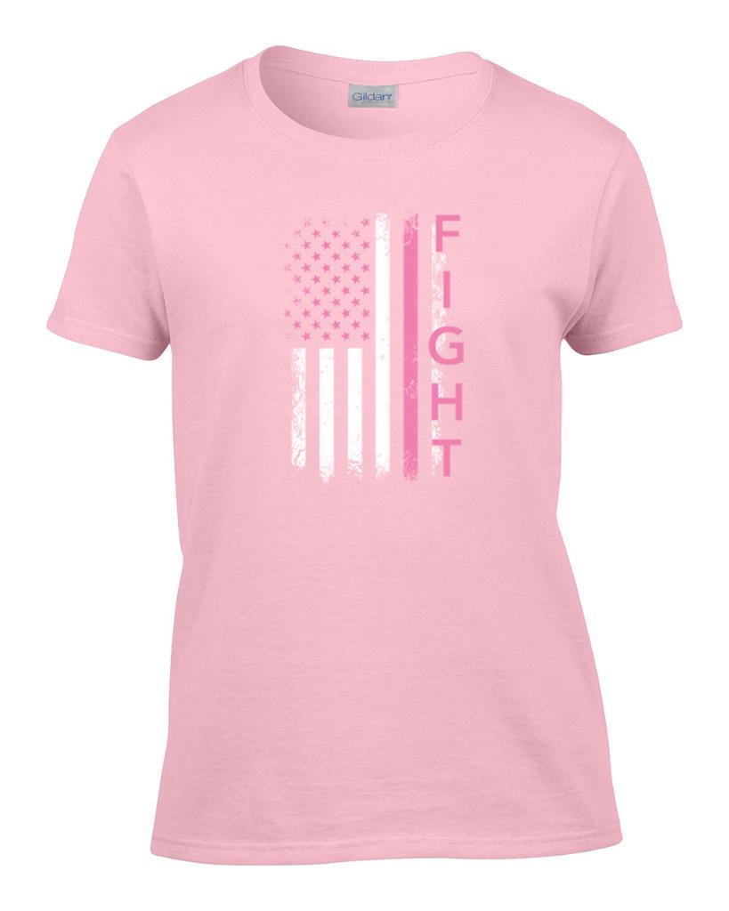 Ladies Breast Cancer Awareness Pink FIGHT Flag T-Shirt Women's Tee - Picture 4 of 9