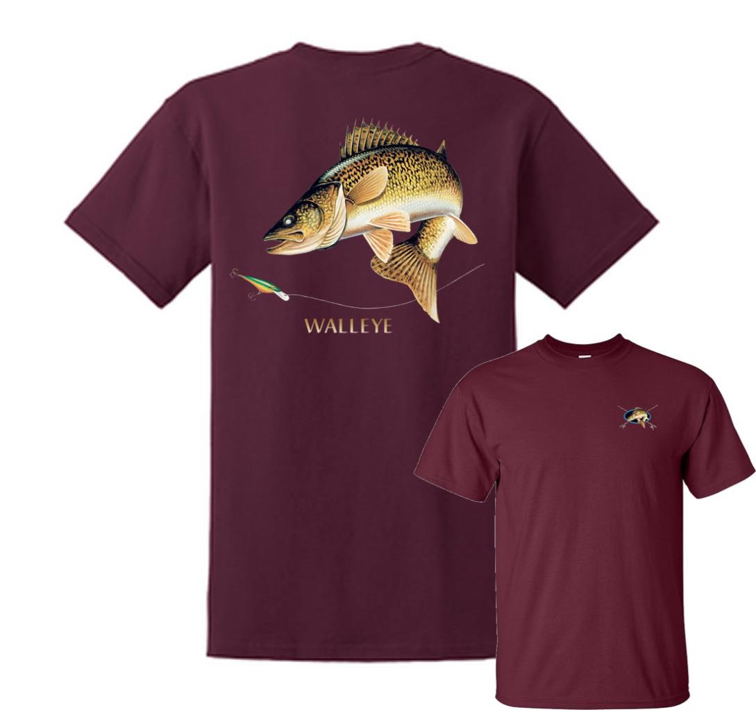 Walleye Fishing T-Shirt Walleye Fish Chasing Lure Tee