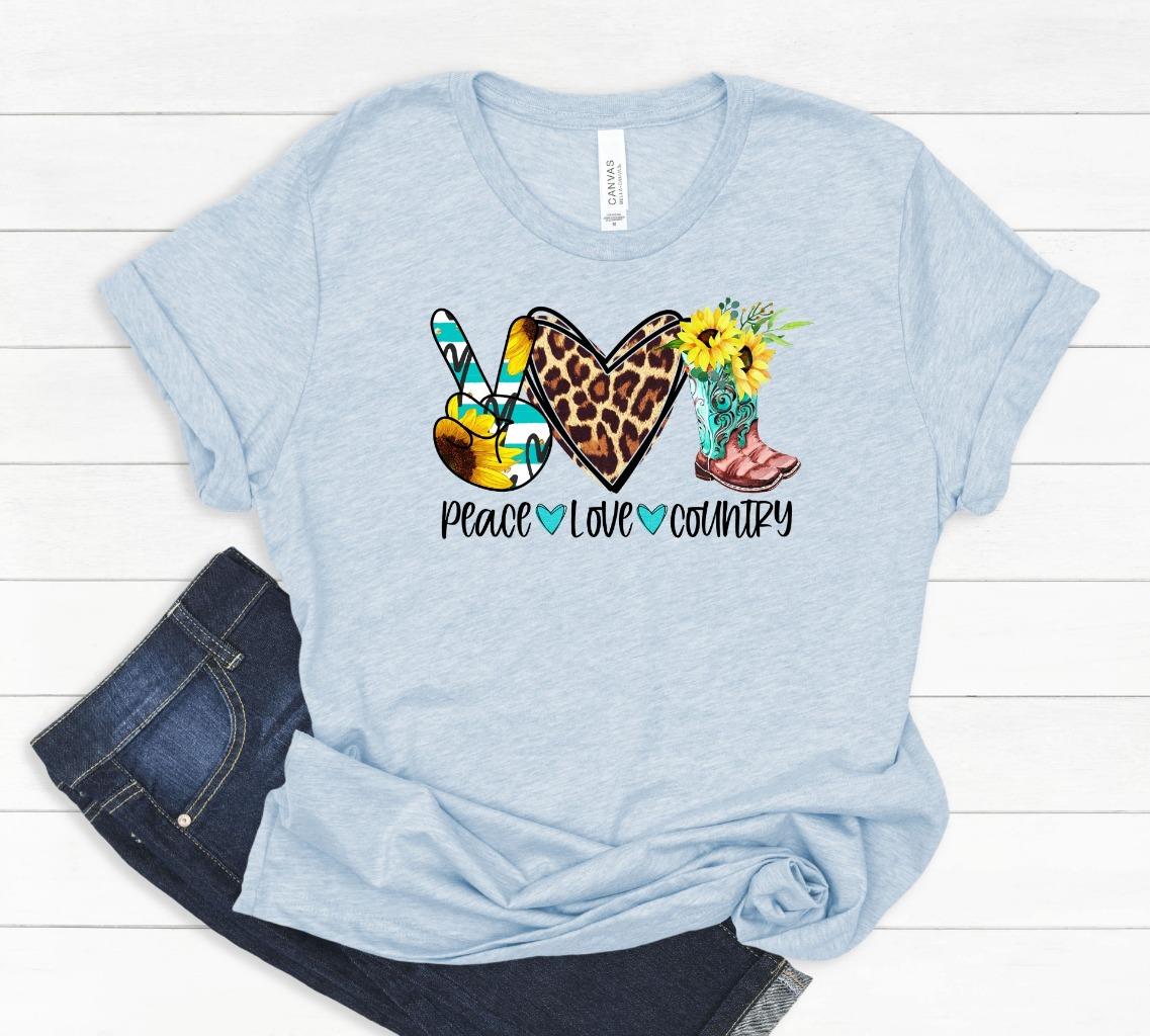 Country Shirt for Her Gift for Her Sunflower Shirt Country Girl Shirt Peace Love Country Shirt Cowgirl Boots Country Shirt for Her