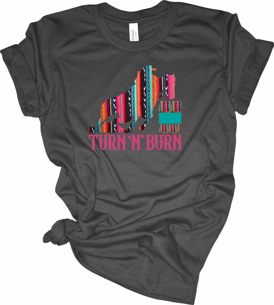 Serape Turn N Burn Barrel Racing T-Shirt Cowgirl Barrel Racer Shirt - Picture 13 of 13