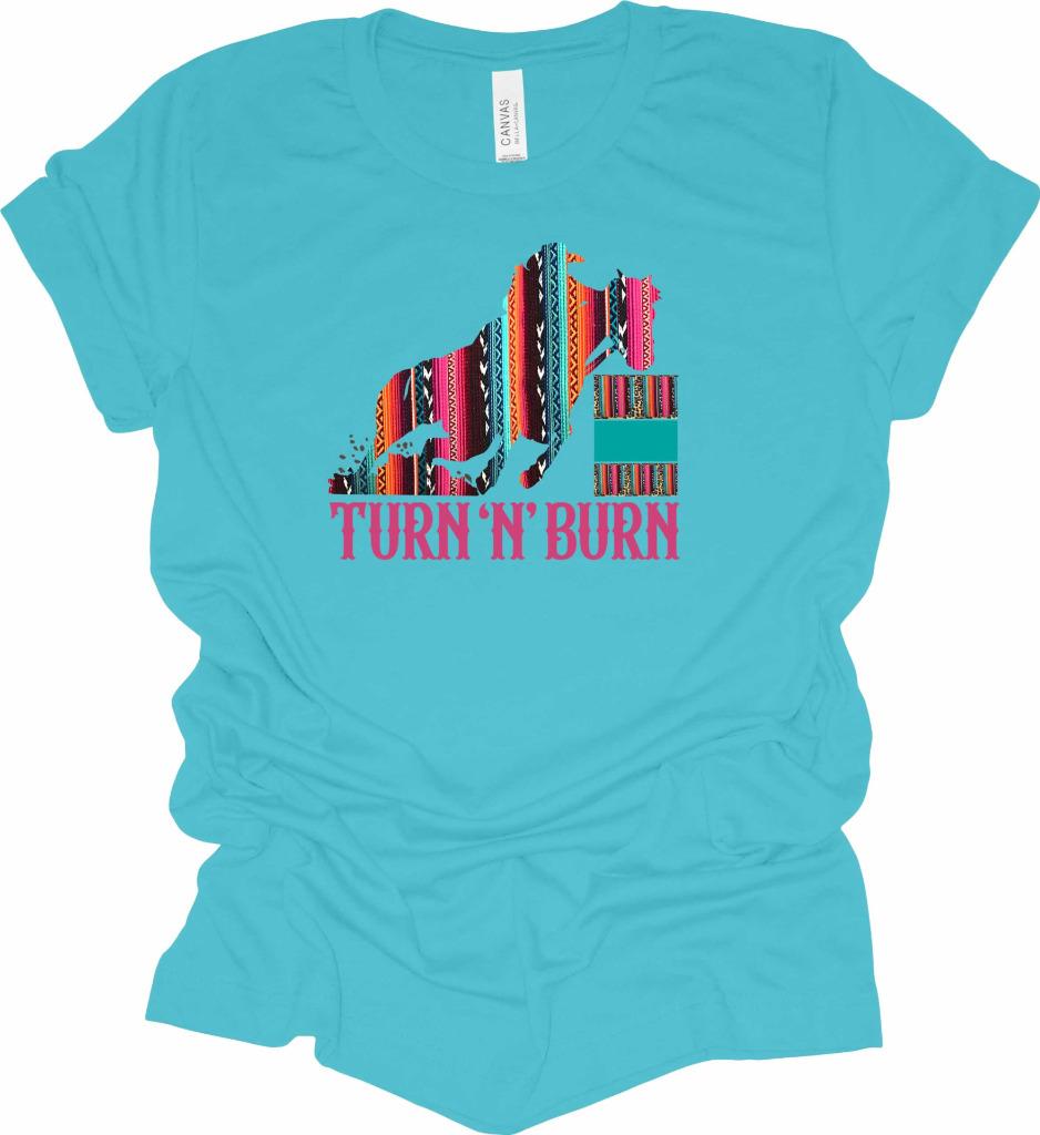 Serape Turn N Burn Barrel Racing T-Shirt Cowgirl Barrel Racer Shirt - Picture 11 of 13