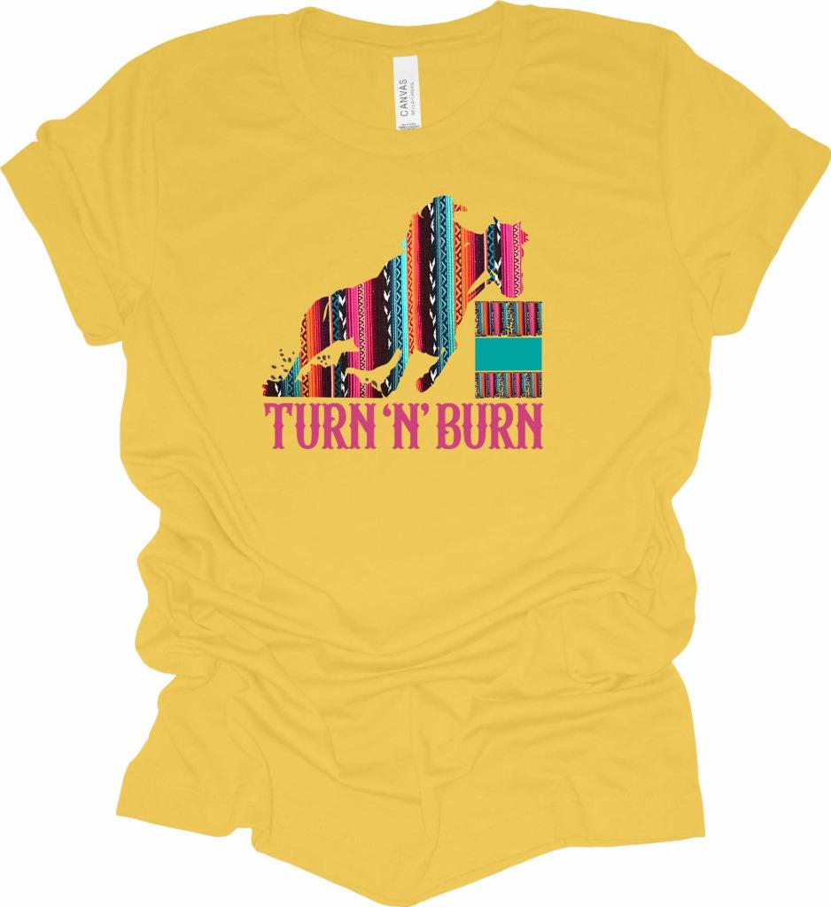 Serape Turn N Burn Barrel Racing T-Shirt Cowgirl Barrel Racer Shirt - Picture 6 of 13